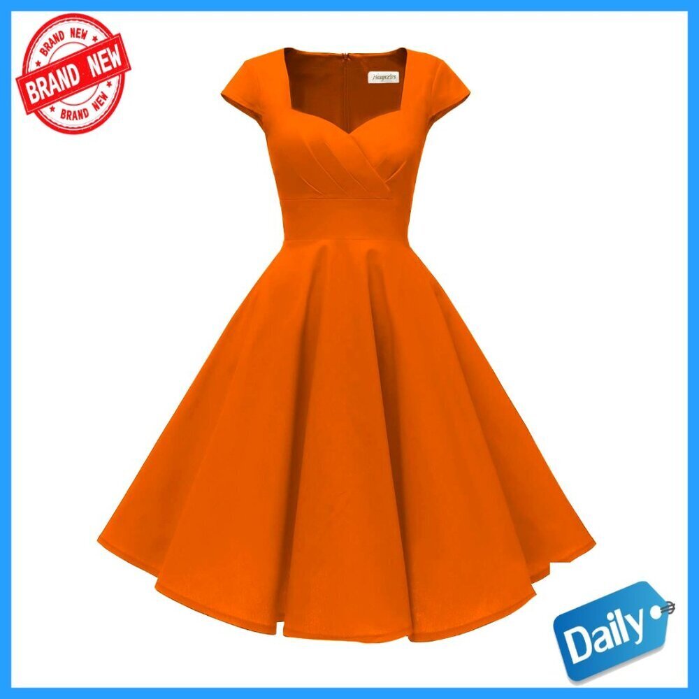 Cap Sleeve Retro Cocktail Swing Dress with Pockets, Tea Length